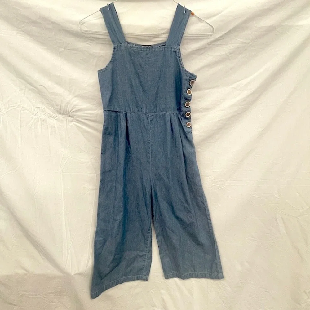 My Michelle Girl Blue Denim Chambray Wide Leg Jumpsuit Kids Size Large